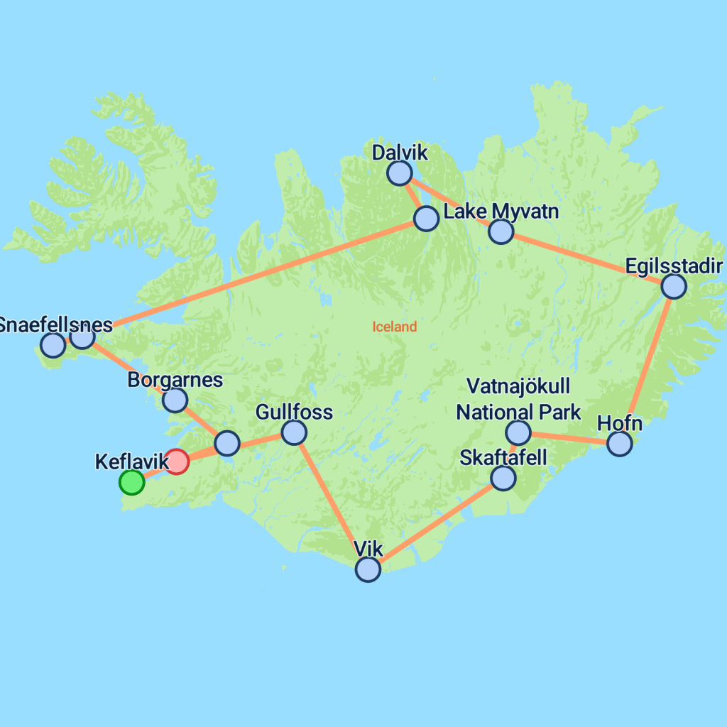 Iceland Self Drive - 8 days map