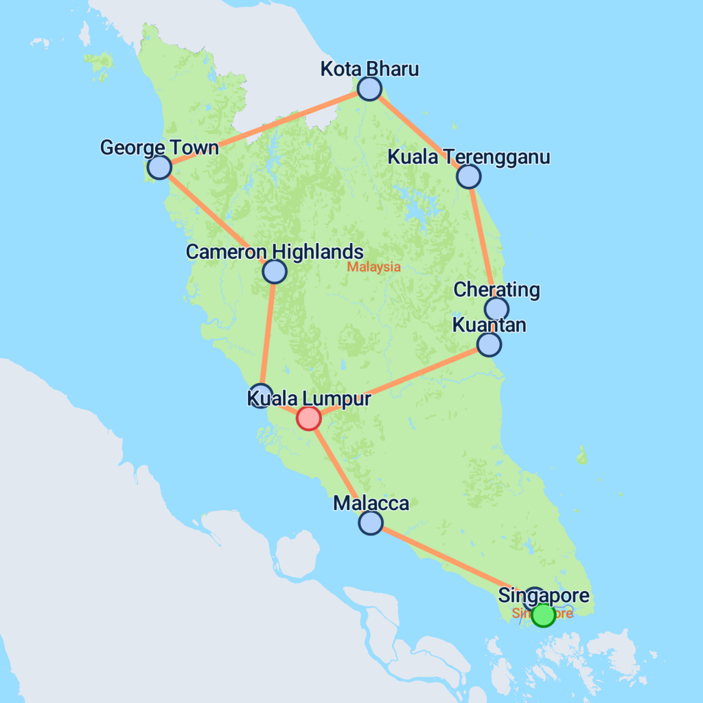 Highlights of Malaysia - 10 days map