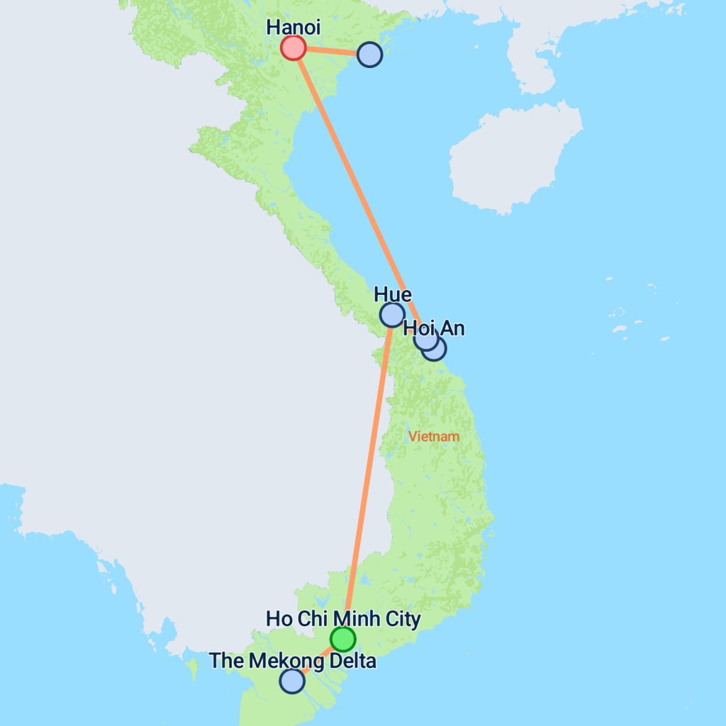 Ho Chi Minh City to Hanoi Express - 10 days map