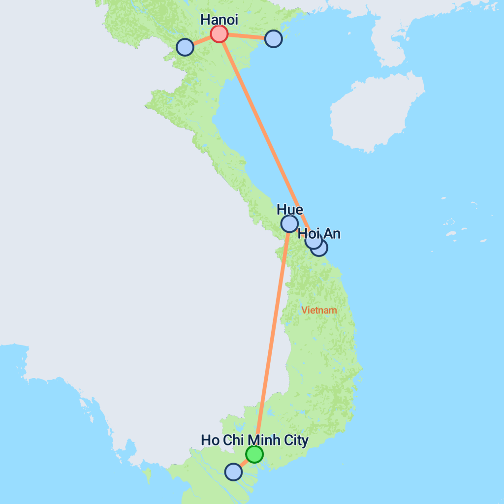 Ho Chi Minh City to Hanoi & Mai Chau - 12 days map