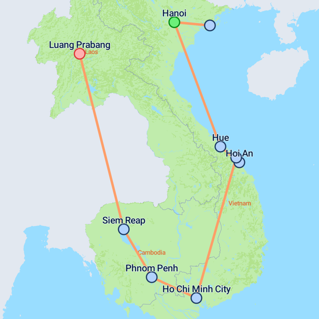 Vietnam, Cambodia & Laos Discovery - 18 days map