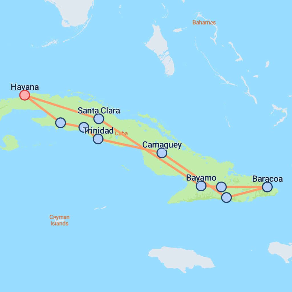 Cuba Uncovered - 15 days map
