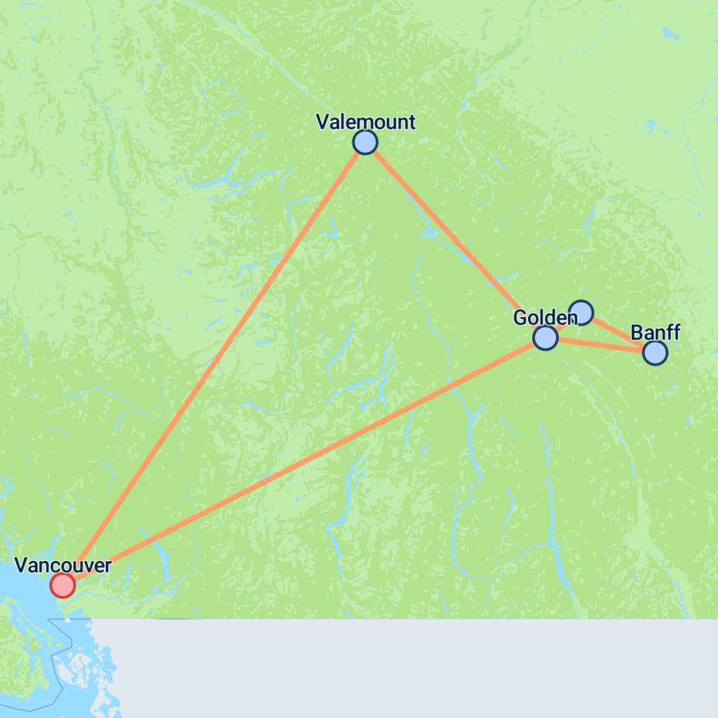 Canadian Rockies Summer Adventure - 4 days map