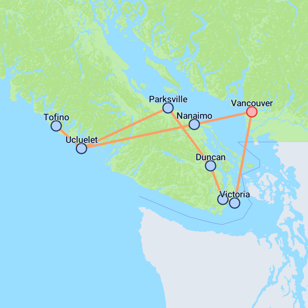 Vancouver Island Adventure - 5 days map