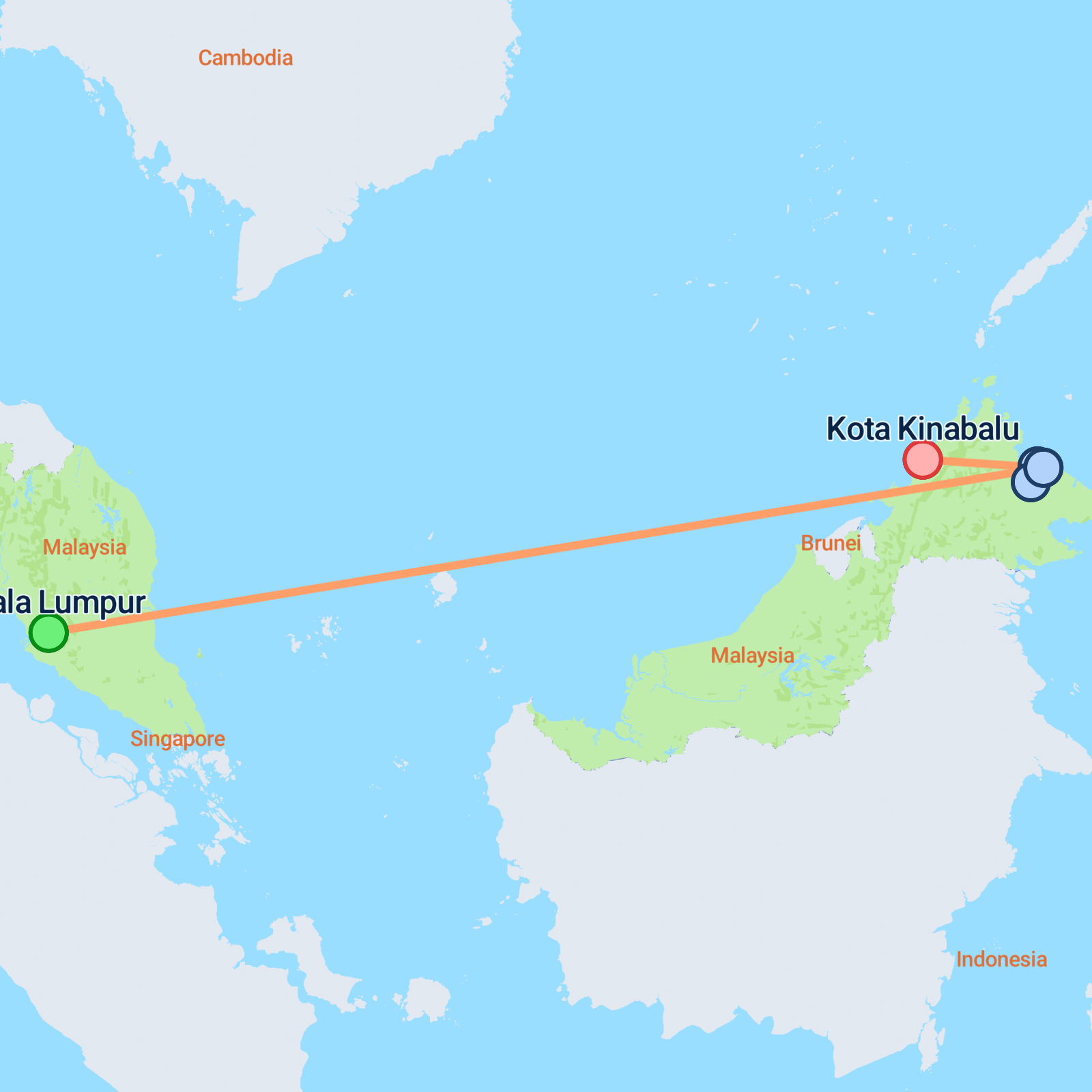 Map of Kuala Lumpur & Borneo Explorer - 11 days