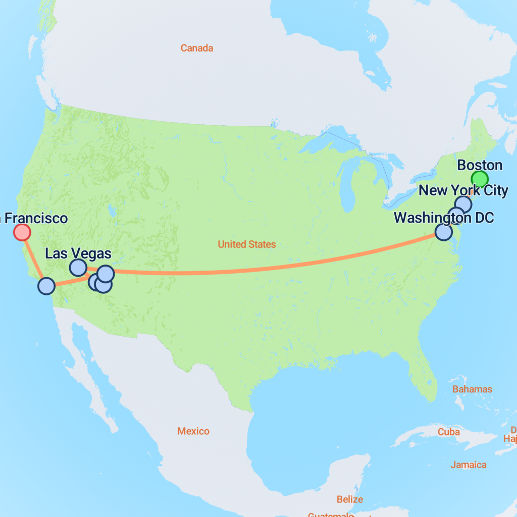 Essential East & West Coast Explorer - 12 days map