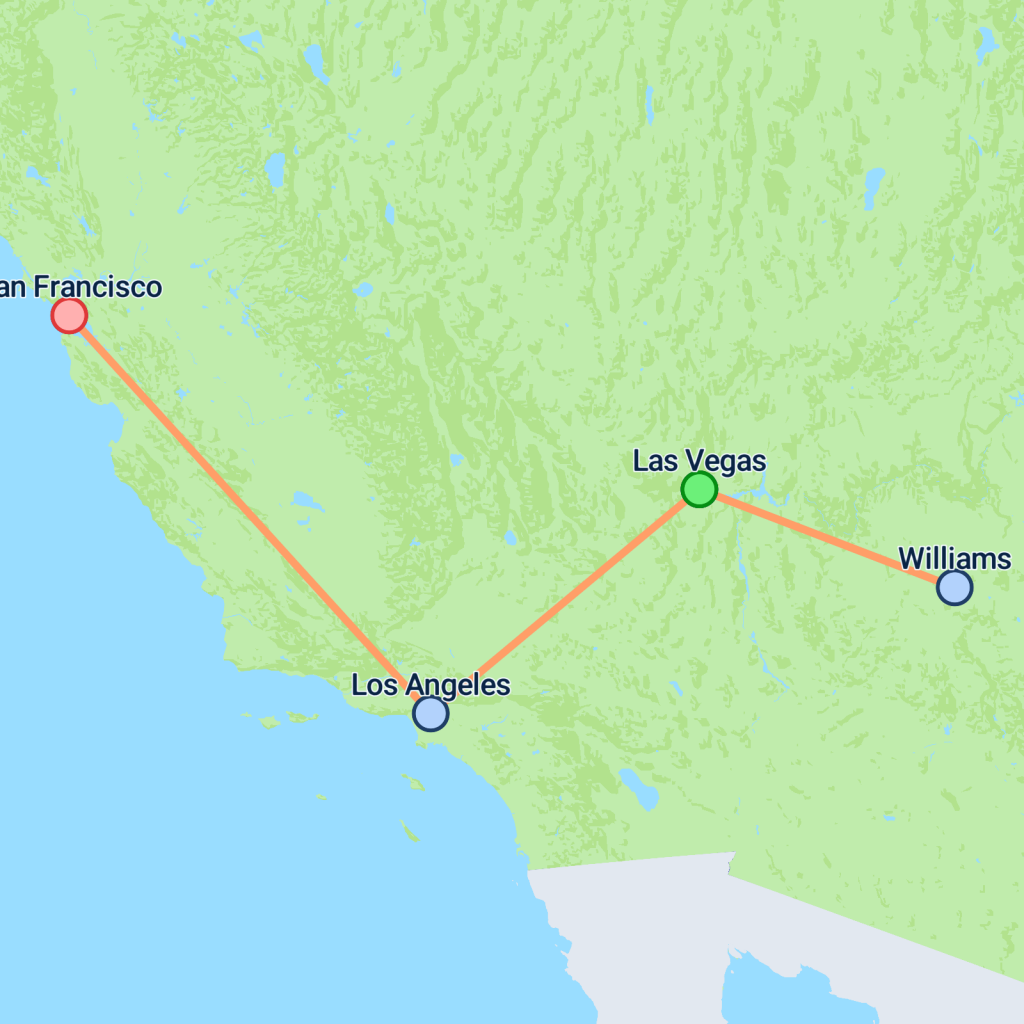 Essential Vegas to Grand Canyon & San Fran - 7 days map
