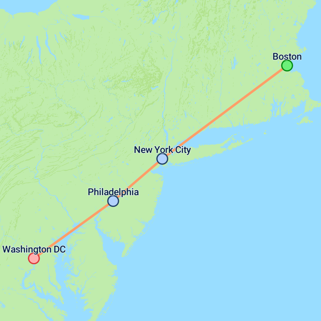 Essential Boston to New York & Washington - 6 days map