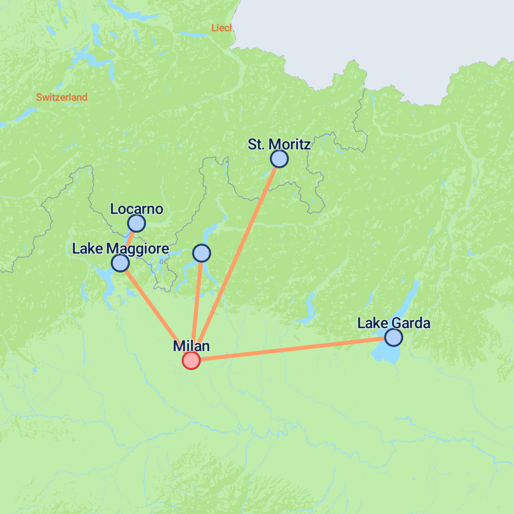 Lake Maggiore, Como & Garda - 12 days map
