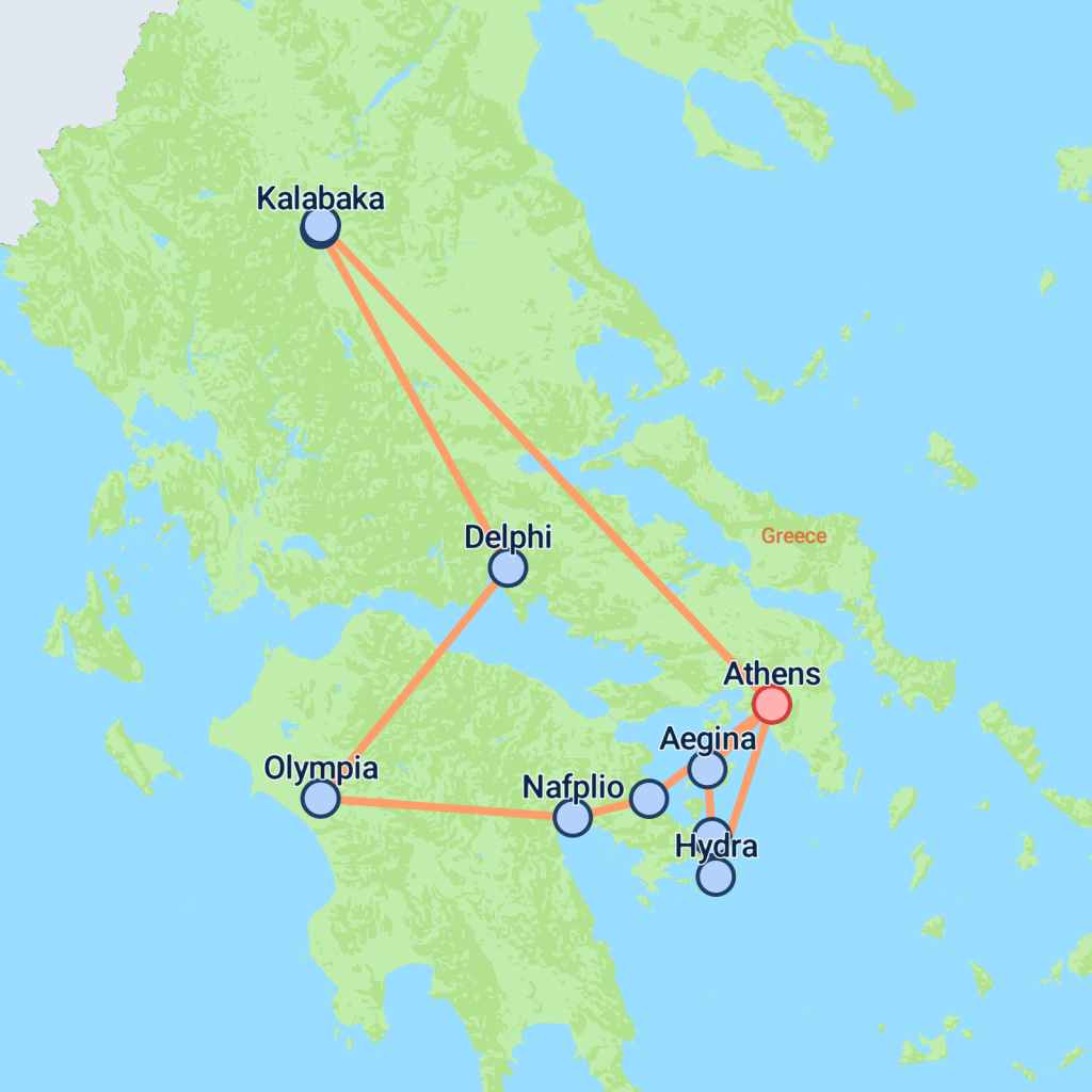 Athens, Saronic Gulf & Delphi - 8 days map