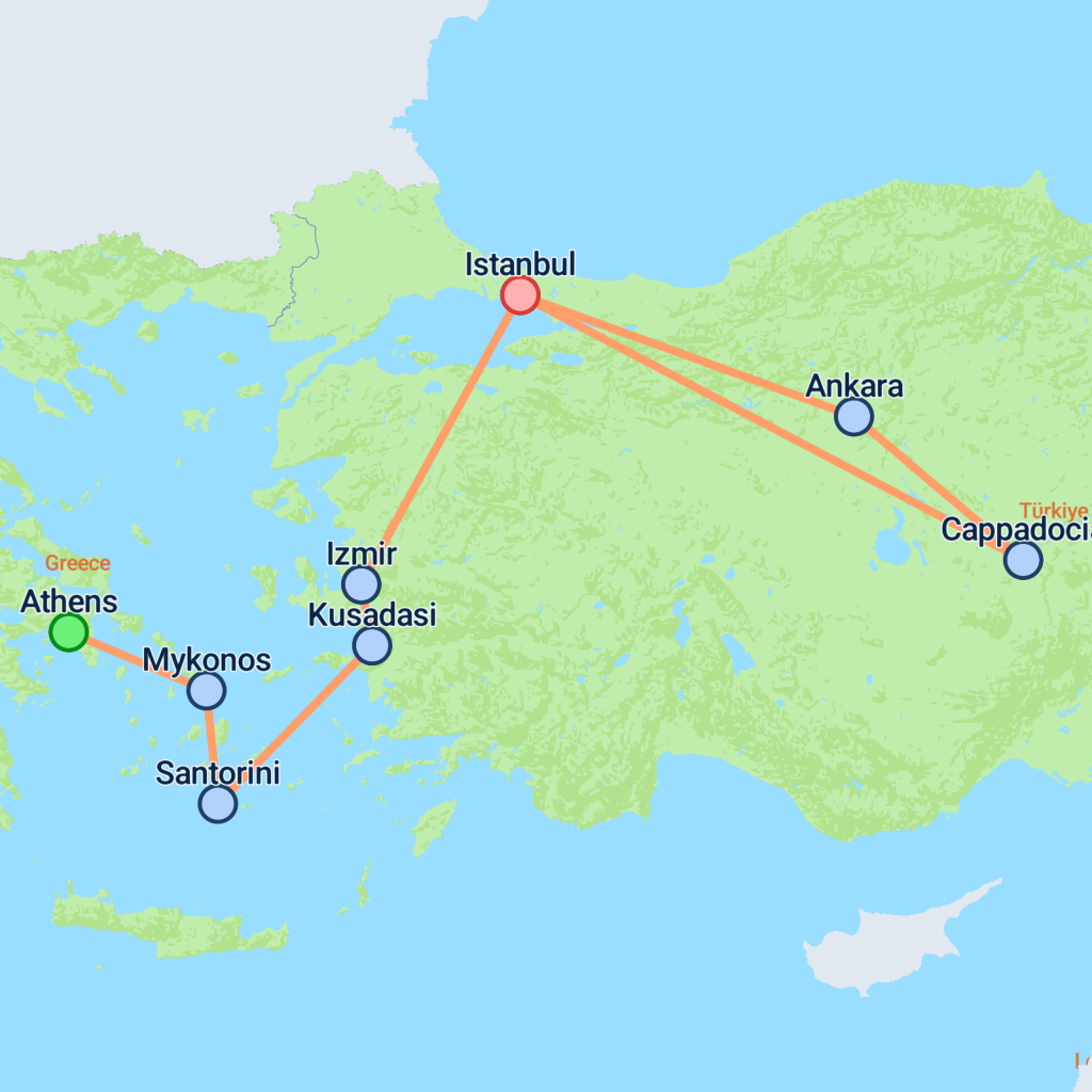 Greek Islands & Turkey Express - 11 days map