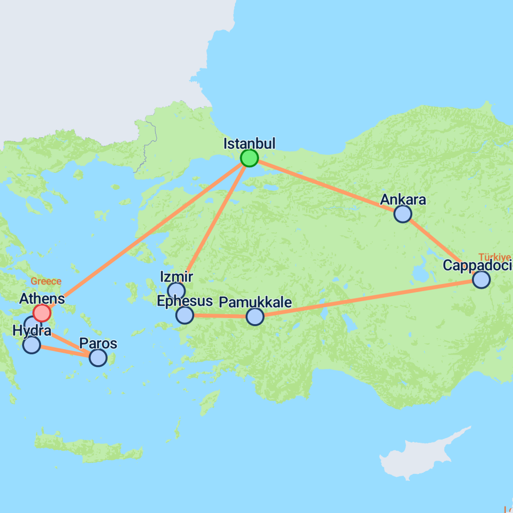 Best of Turkey & Aegean Greece - 11 days map