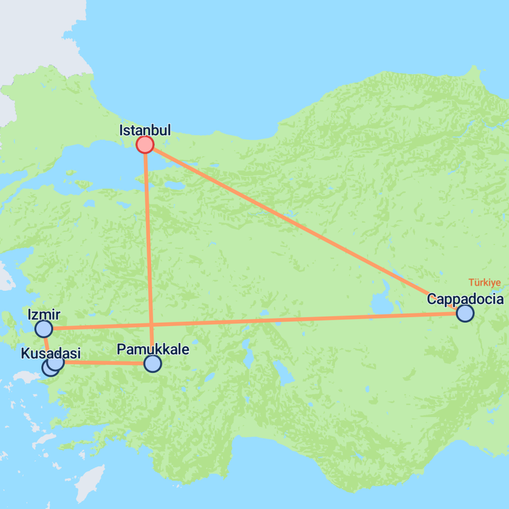 Constantinople to Cappadocia & Pamukkale - 8 days map