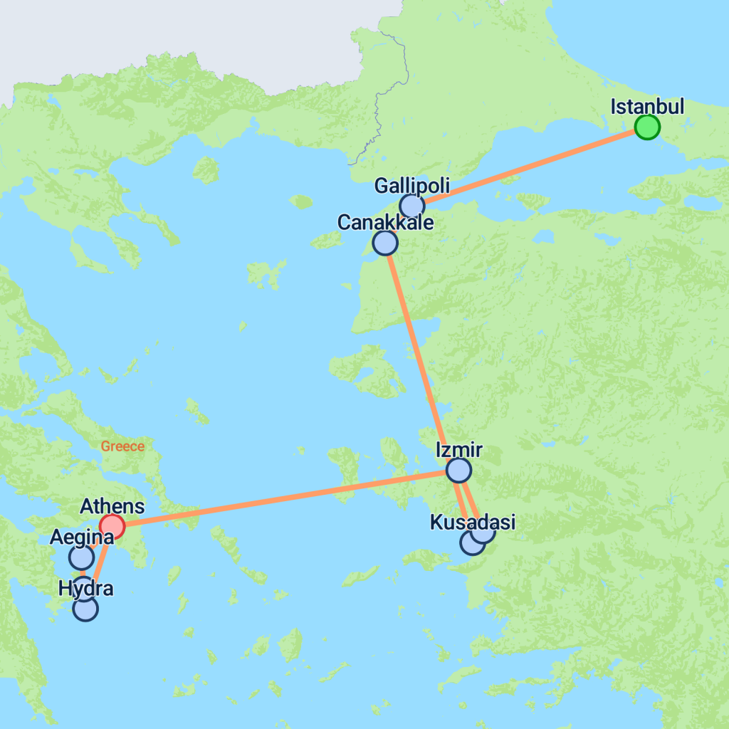 Turkey to Greece Express - 9 days map