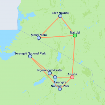 Wild Kenya & Tanzania Safari (Lodge) - 12 days map