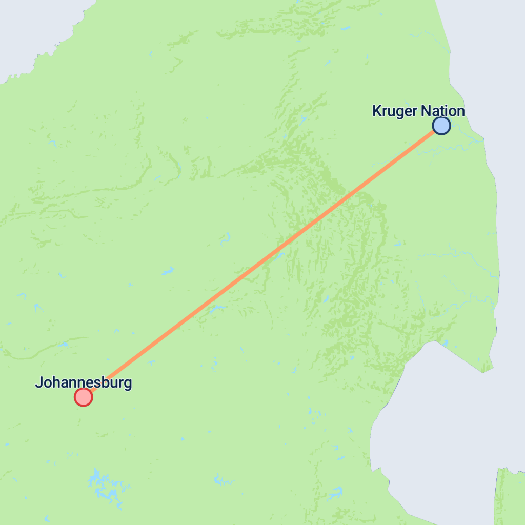 Johannesburg to Kruger - 4 days map