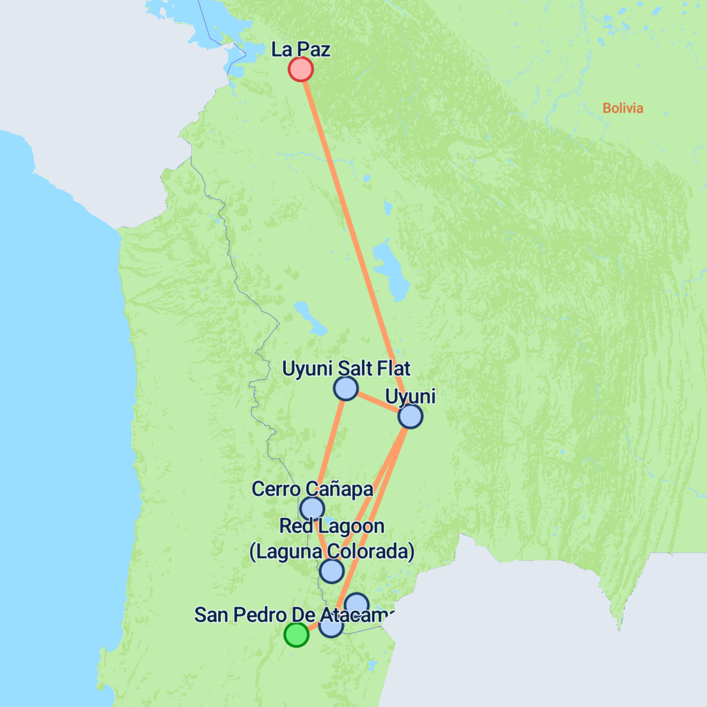 Atacama & Uyuni Explorer - 4 days map