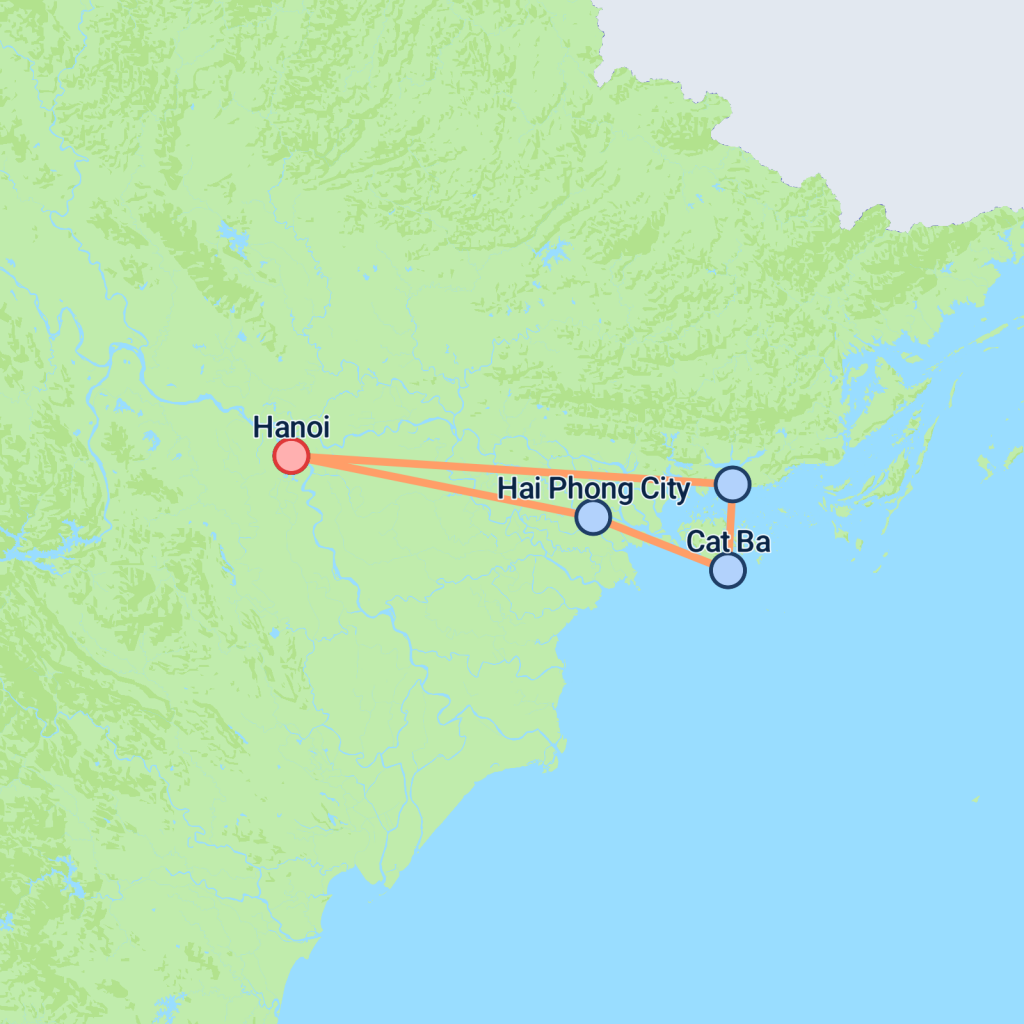 Hanoi to Cat Ba Trekking & Kayaking - 3 days map