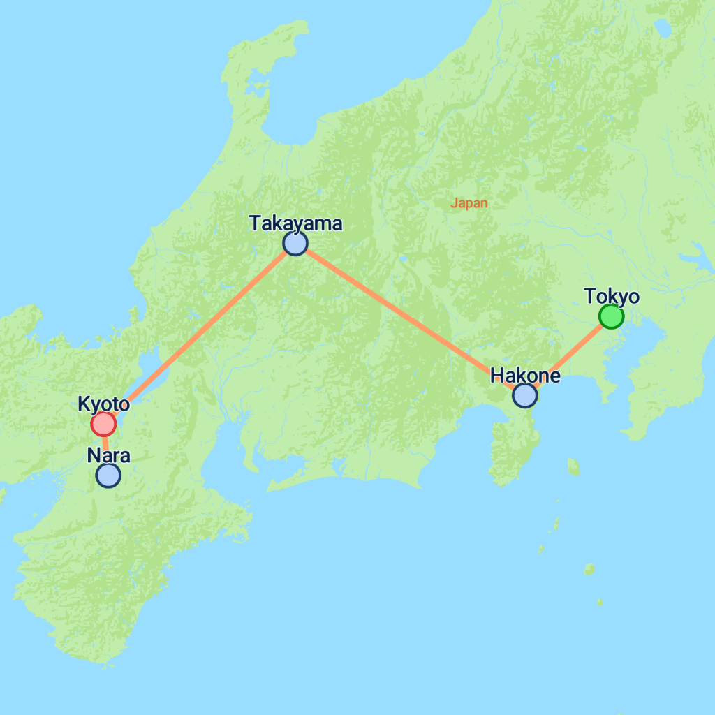 Tokyo to Kyoto - 10 days map