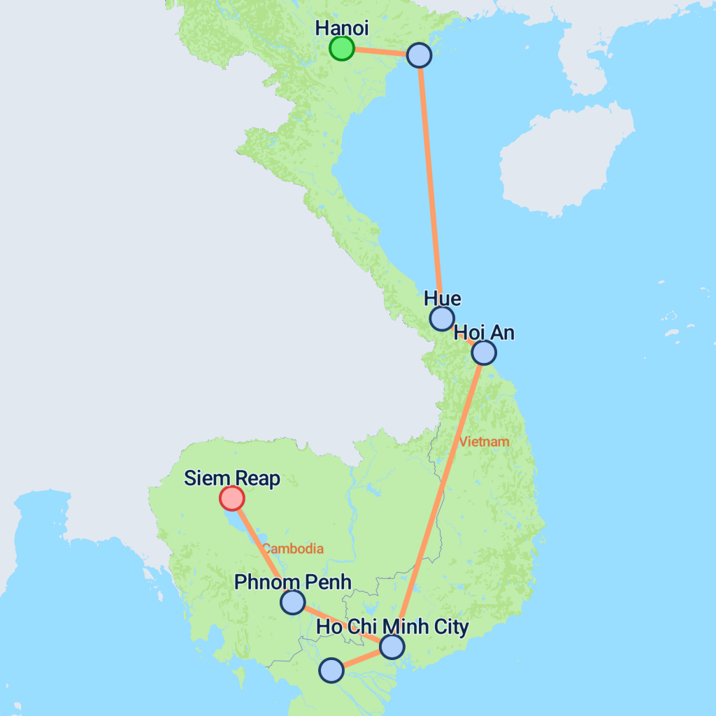 Best of Vietnam & Cambodia - 14 days map