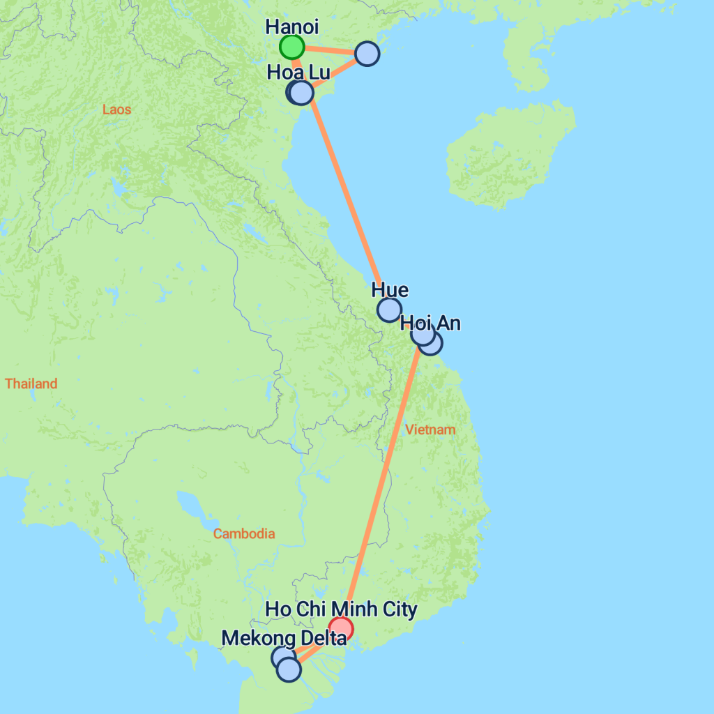 Hanoi to Hoi An & Saigon - 11 days map