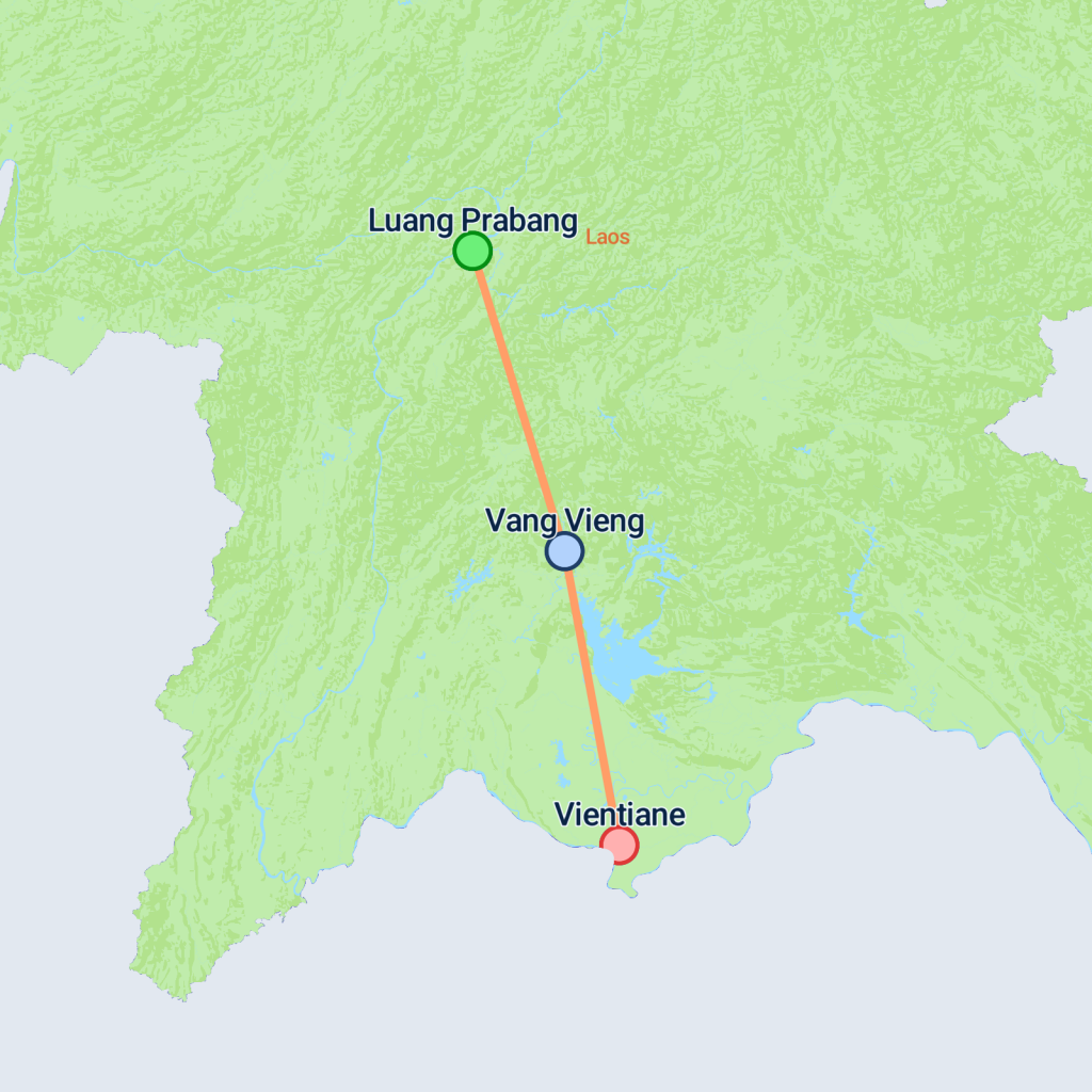 Luang Prabang to Vientiane - 6 days map