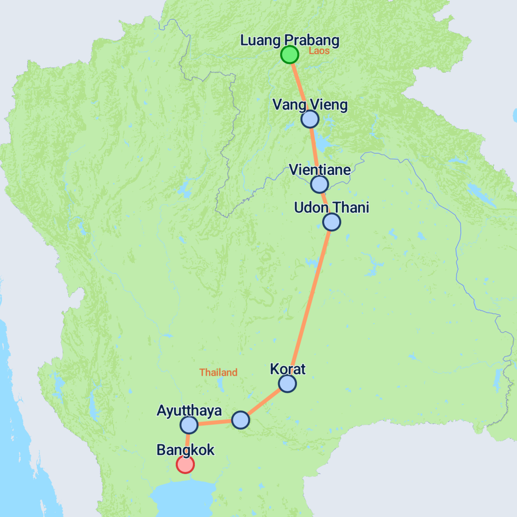 North Laos & Thailand Explorer - 13 days map