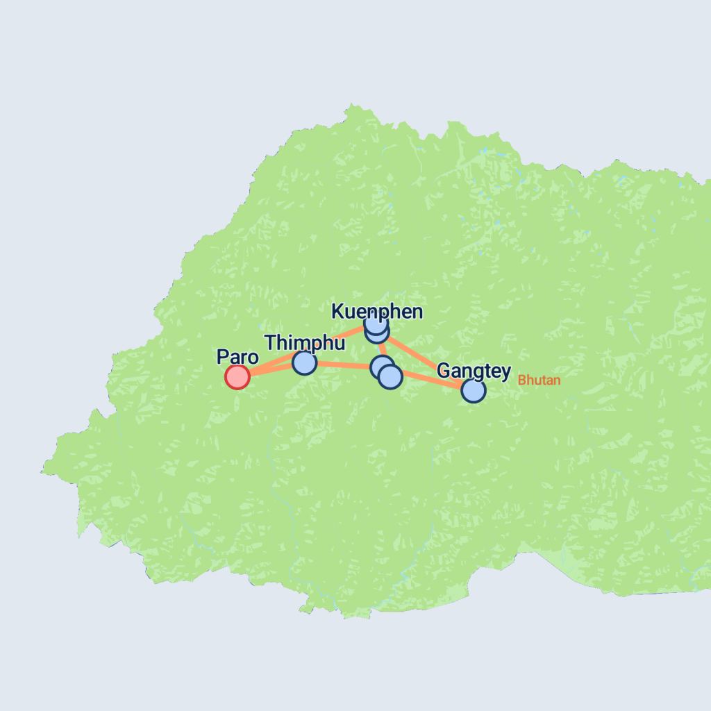 Bhutan Uncovered - 10 days map