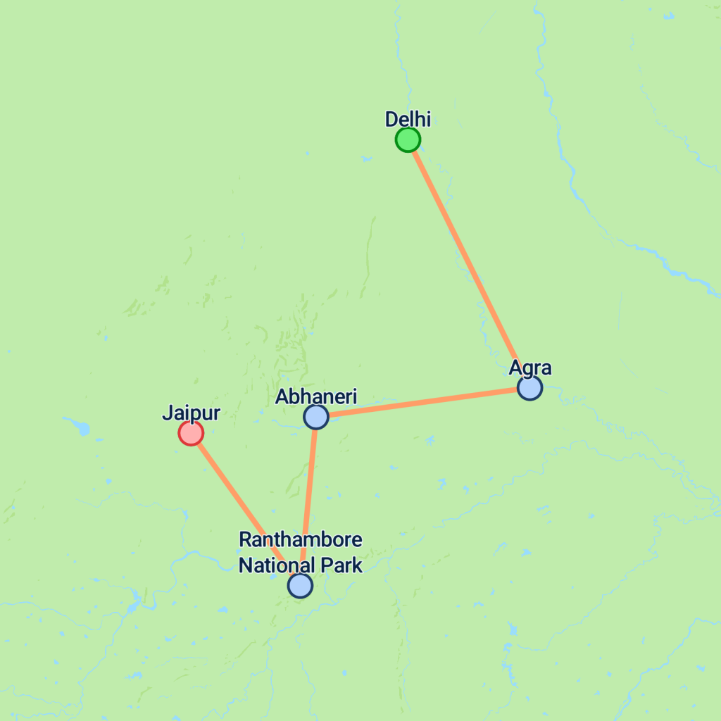 Delhi to Jaipur & Tigers - 8 days map