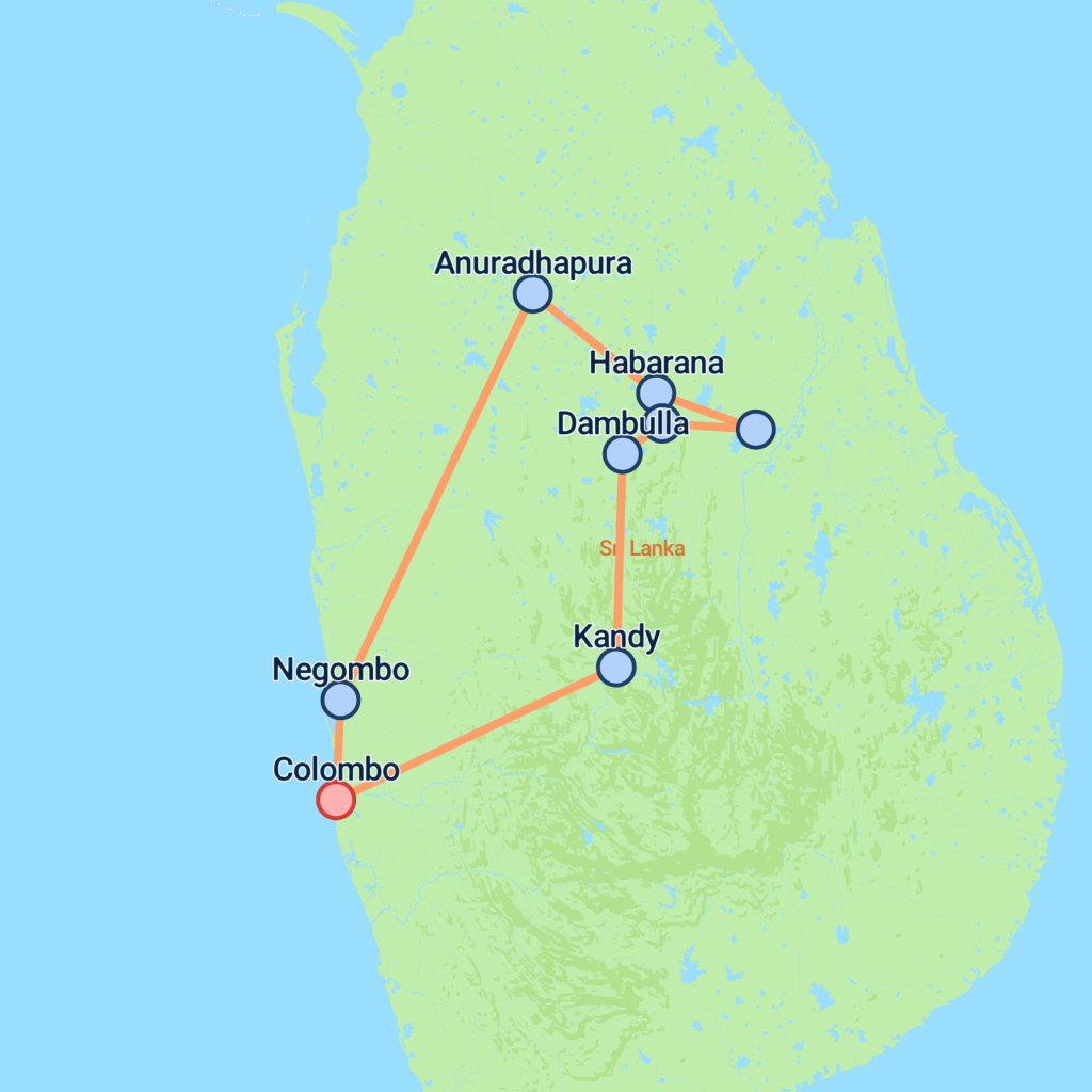 Anuradhapura, Sigiriya & Kandy - 9 days map