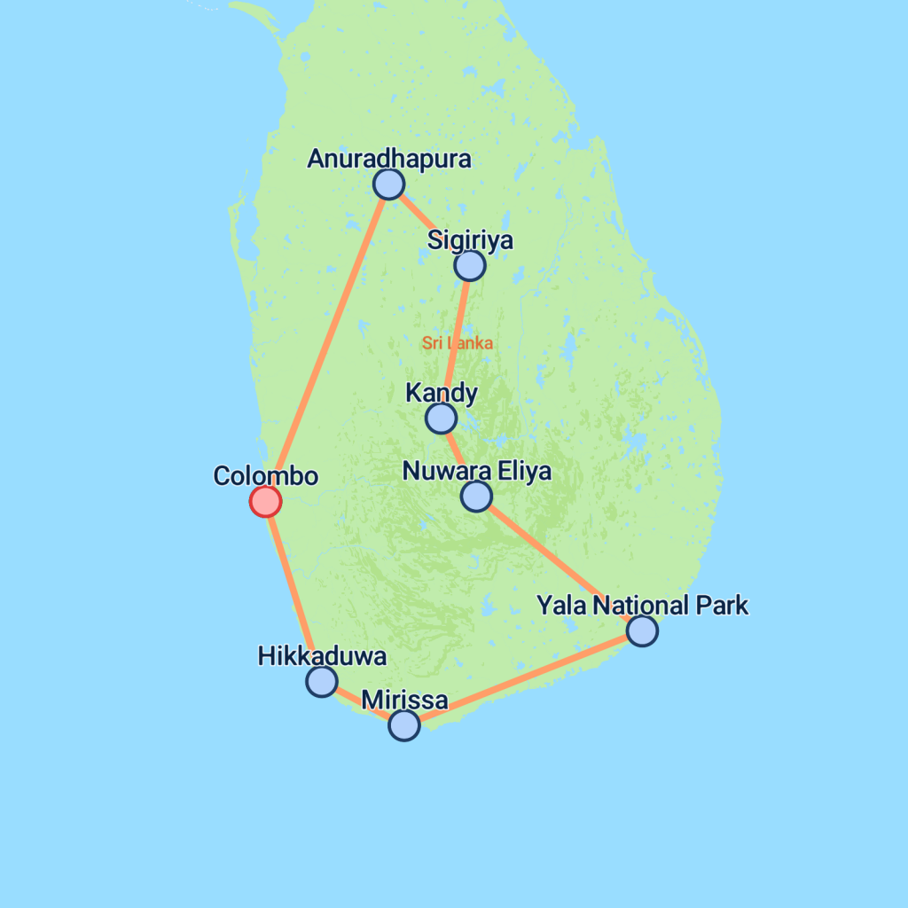 Highlights of Sri Lanka - 15 days map