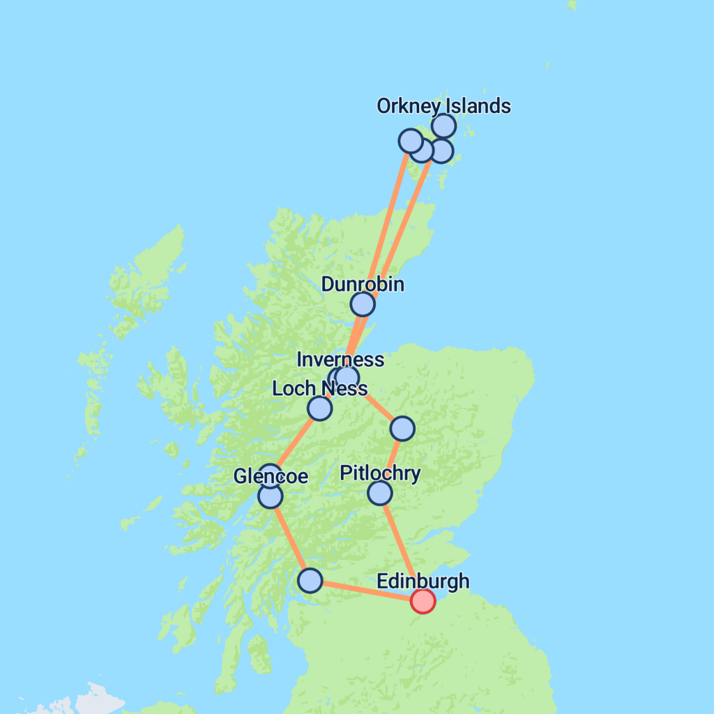 Edinburgh to Orkney - 5 days map