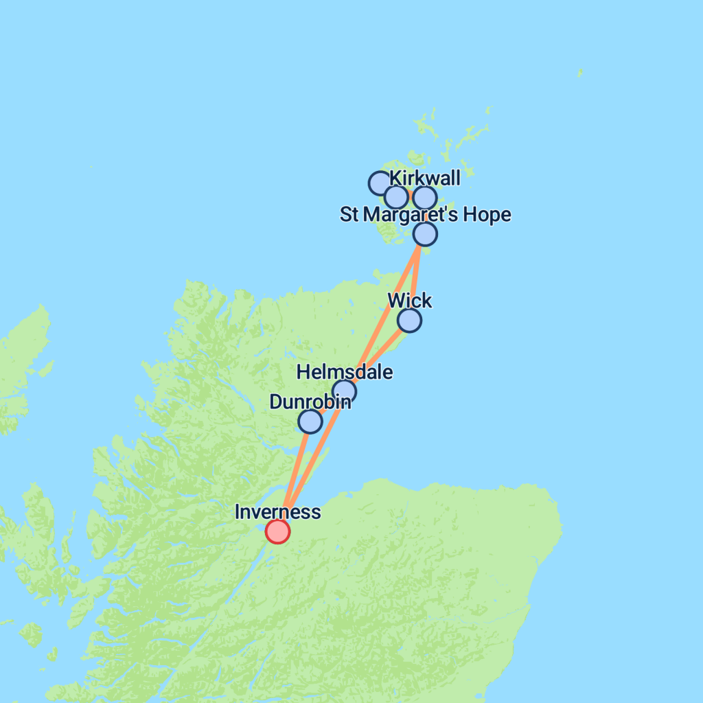 Inverness to Orkney - 3 days map