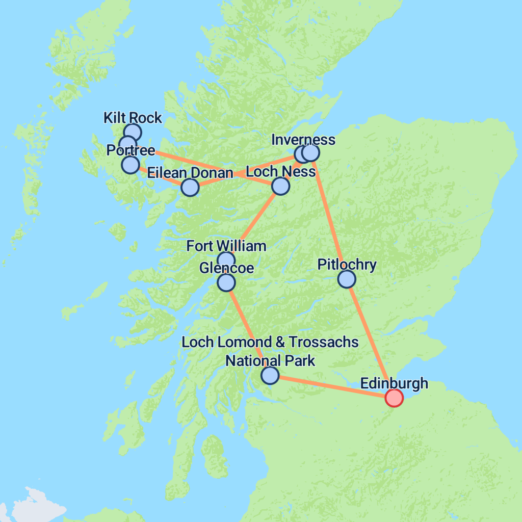 Edinburgh to Inverness & Skye - 3 days map