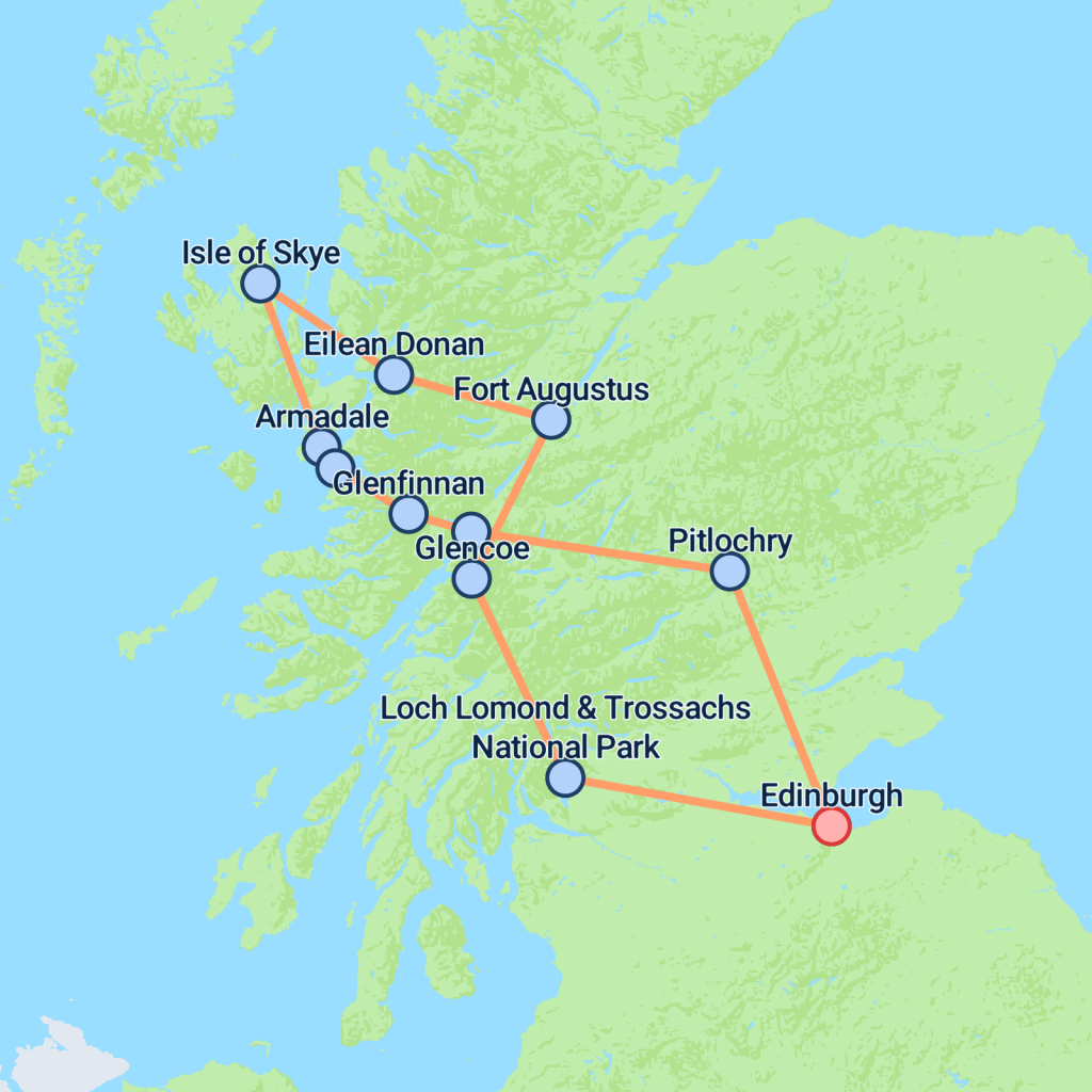 Loch Ness, Skye & Jacobite Steam Train - 4 days map