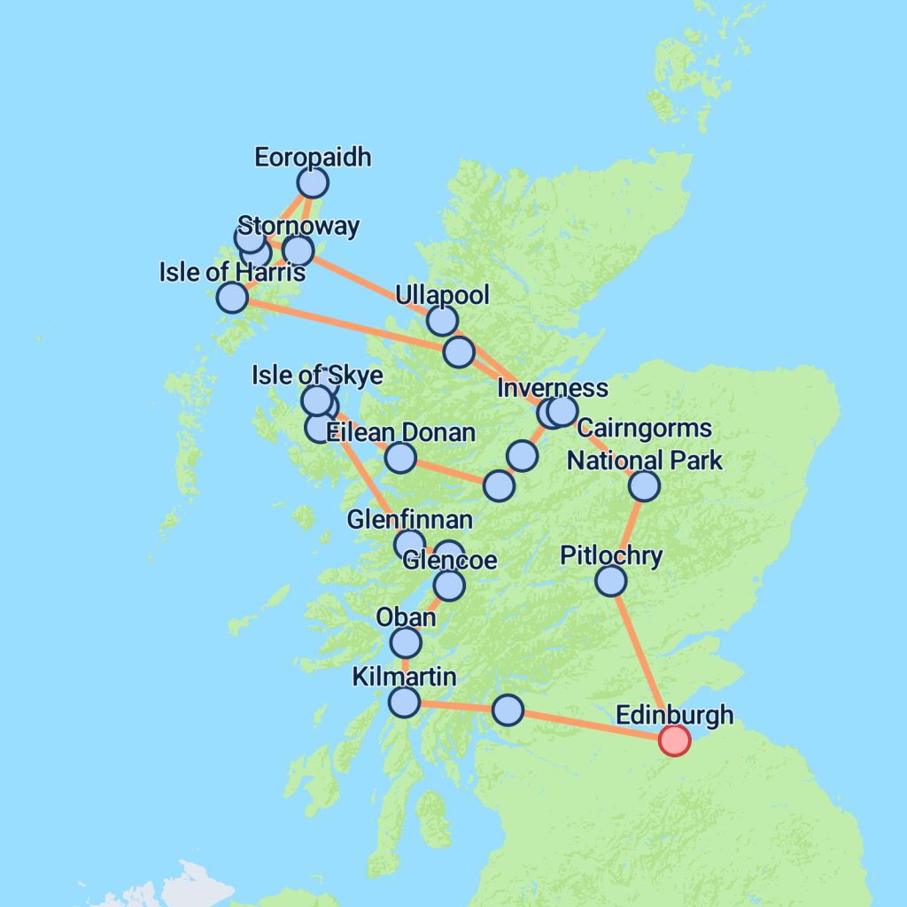 West Scotland & Islands - 8 days map
