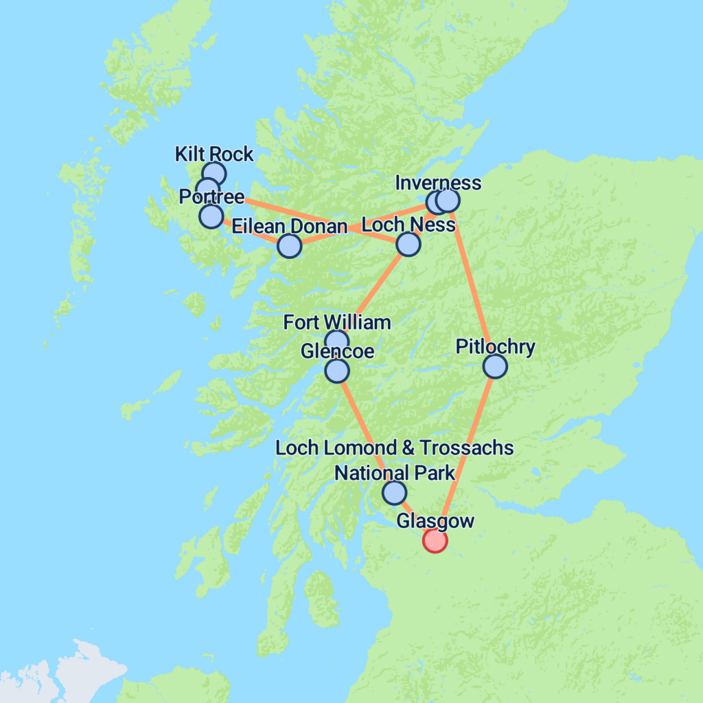 Glasgow to Inverness & Skye - 3 days map