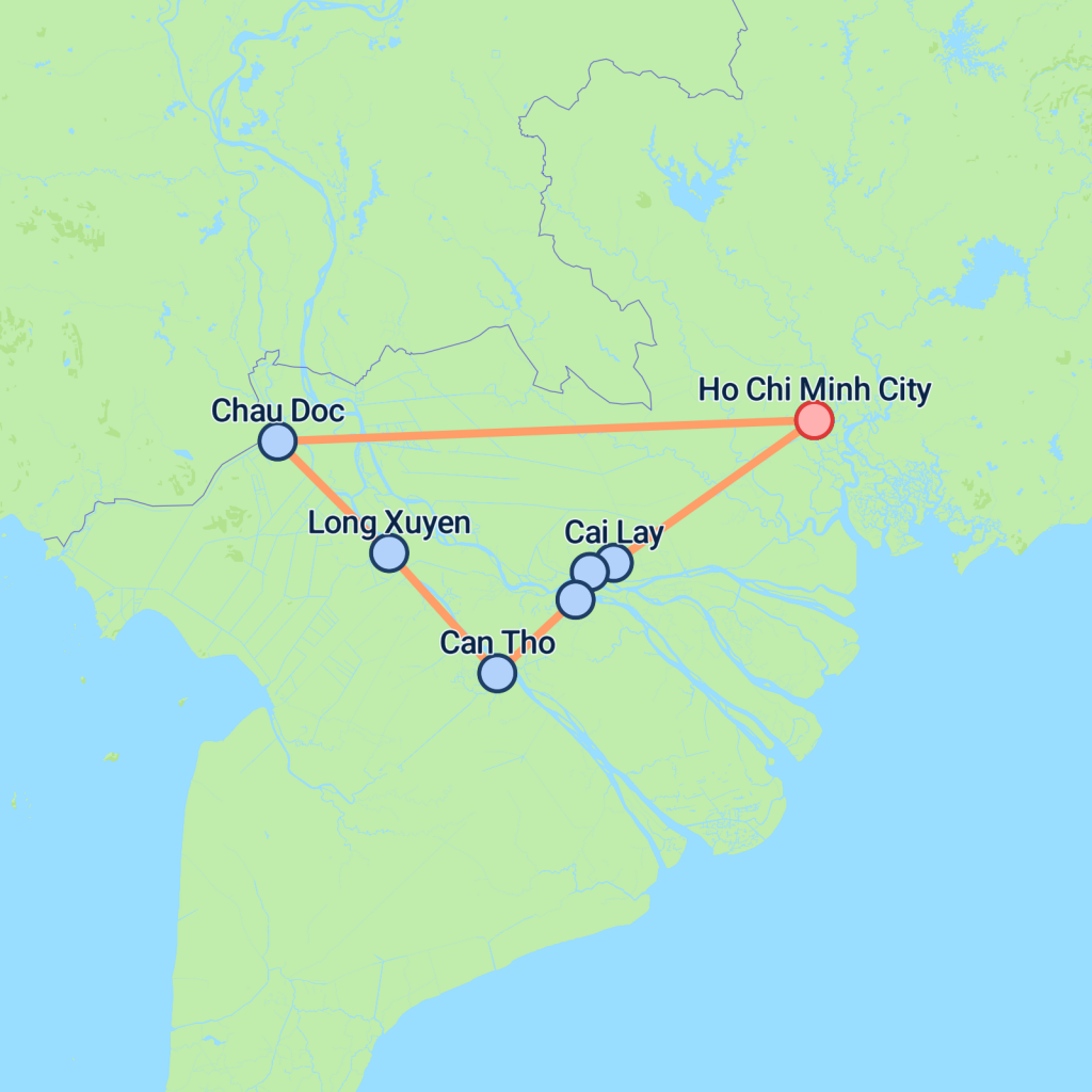 Cycling the Mekong Delta - 7 days map