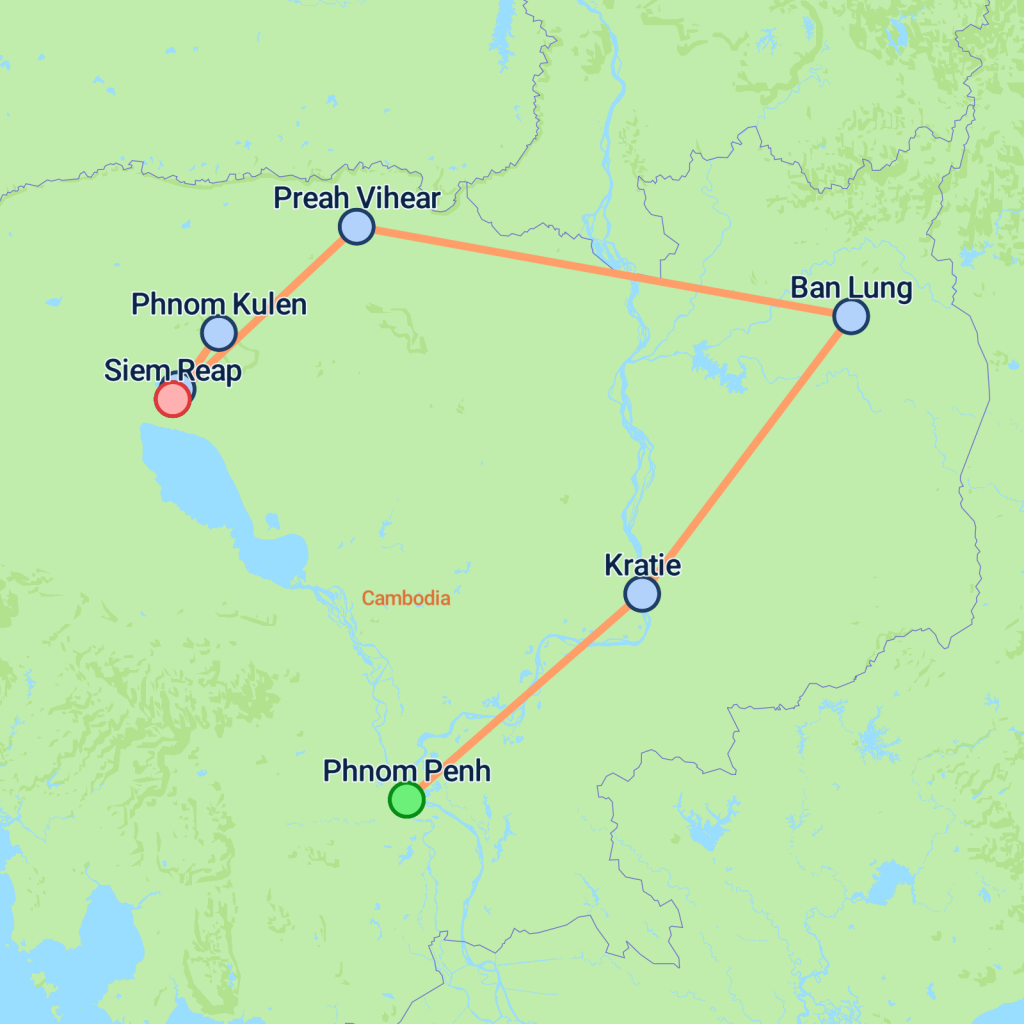 Hike From Phnom Penh to Siem Reap - 10 days map