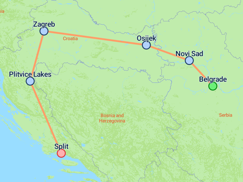 Danube to Dalmatia 5 days On The - Map4212square Crop 800 600