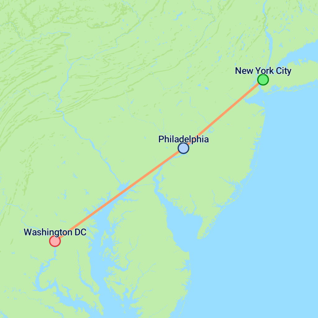Classic East Coast Express - 4 days map
