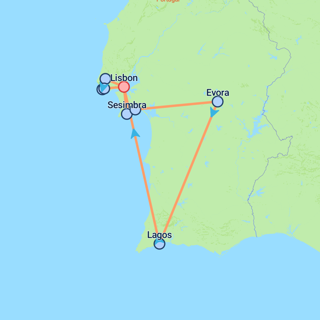 Lisbon, Evora & Algarve - 9 days map