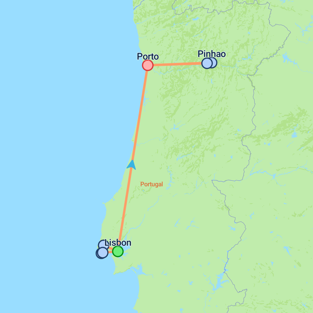 Lisbon to Porto Discovery - 7 days map