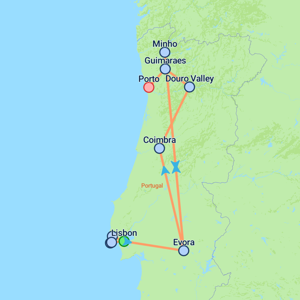 Tapestry of Portugal - 10 days map