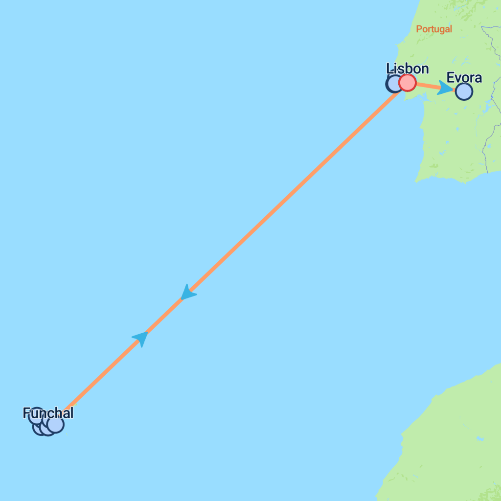 Lisbon to Madeira Discovery - 9 days map