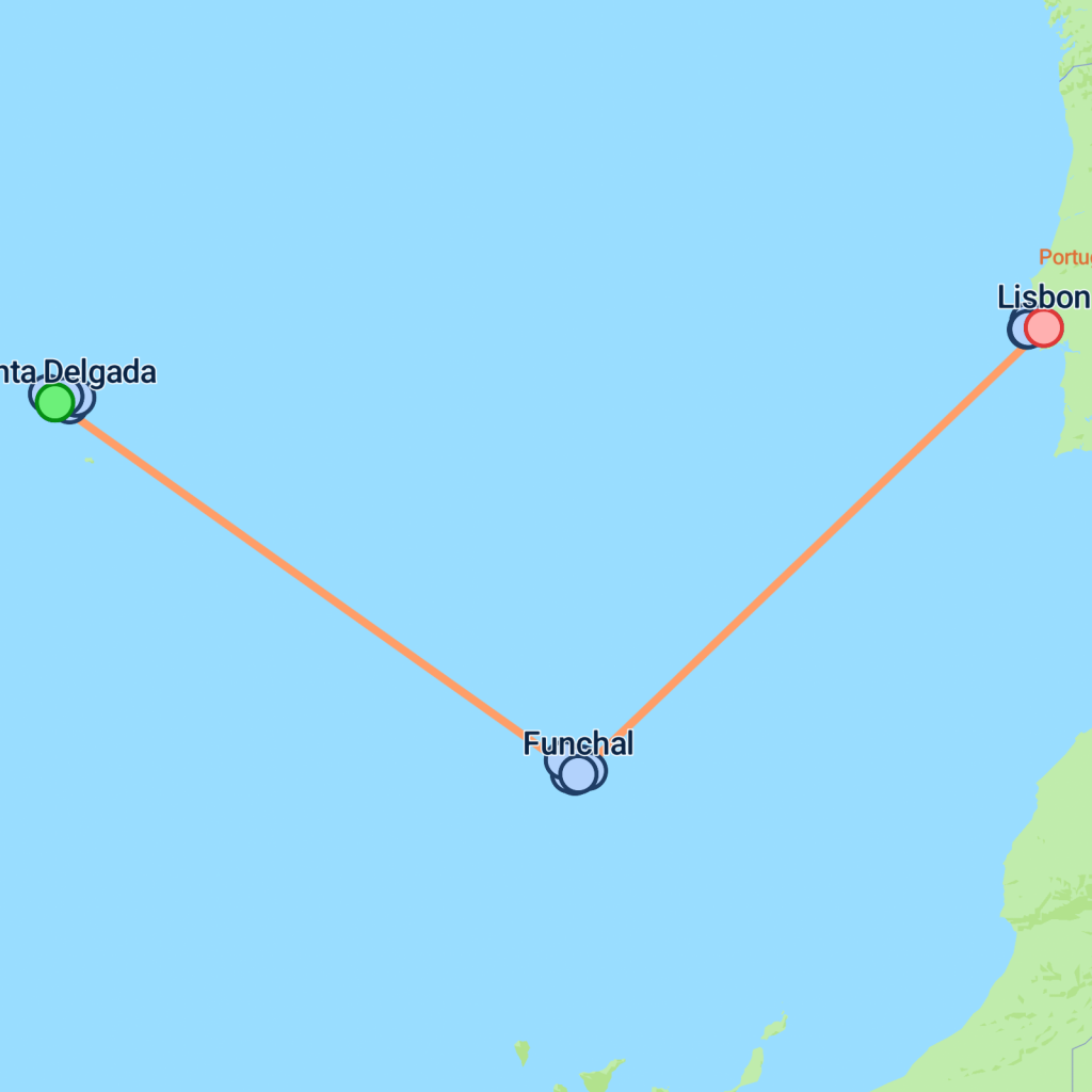 Wonders of the Azores, Maderia & Portugal - 11 days map