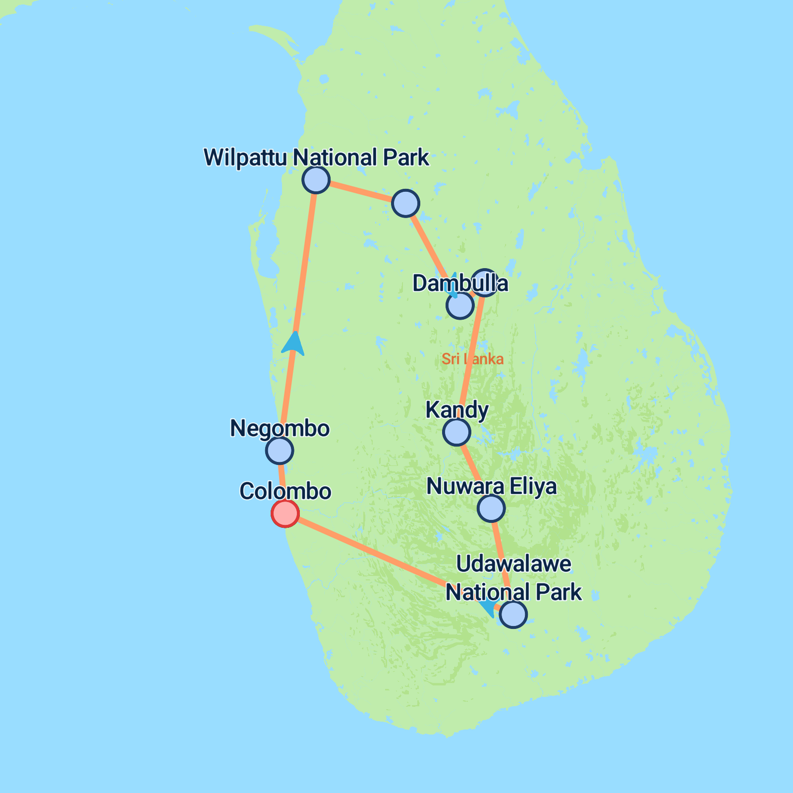 Map of Wild About Wilpattu - 10 days