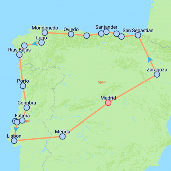Private Northern Spain & Portugal (Superior) - 16 days map