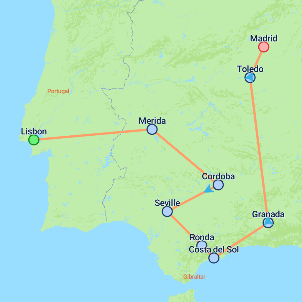 Private Lisbon, Andalucia & Madrid (Superior) - 10 days map