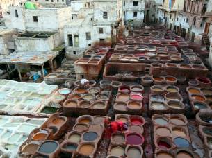 view of Fes Tanneries, Morocco, Africa